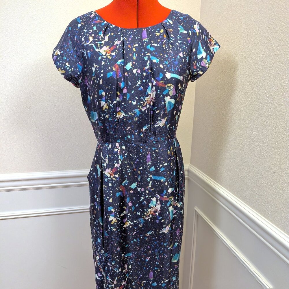 Dema Navy Abstract Sheath Dress w/ Pockets – Size M